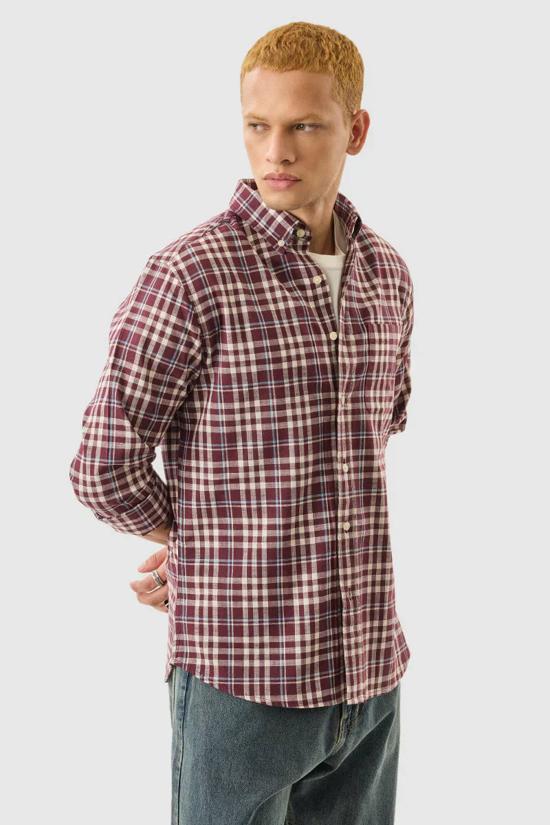 Burgundy Checks Regular Fit Shirt
