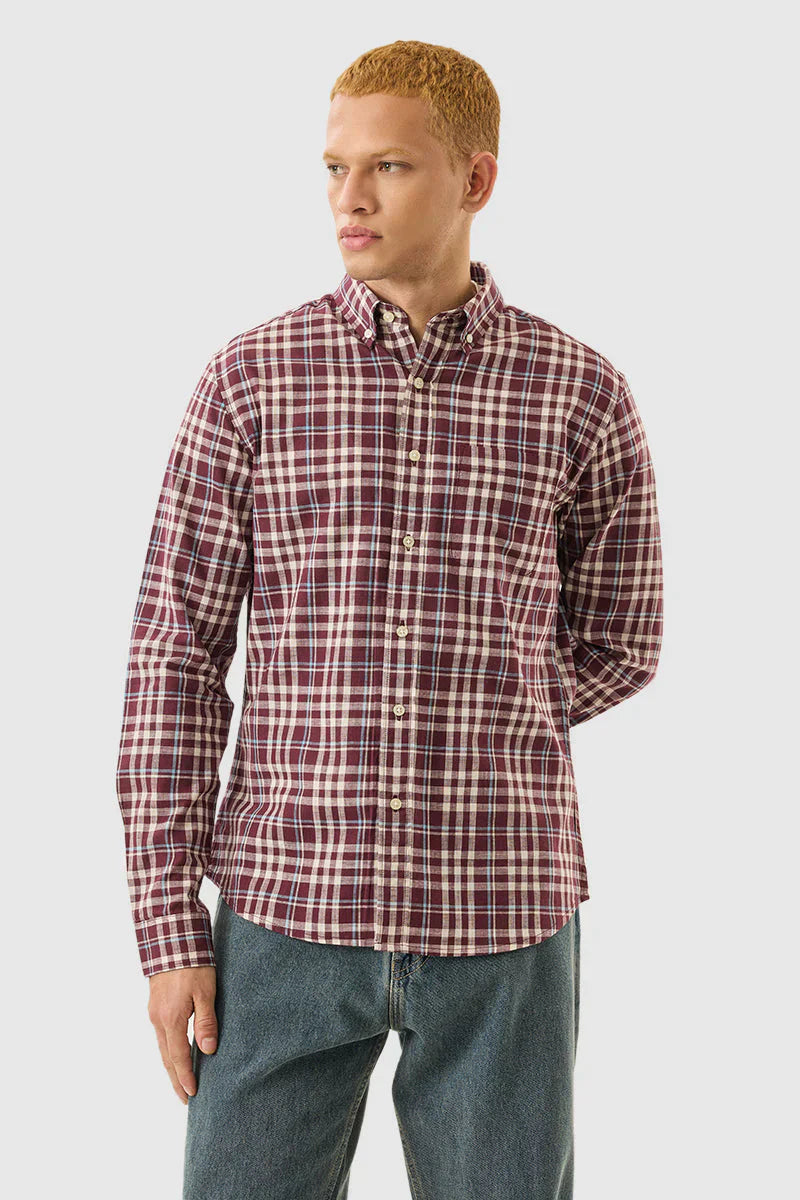 Burgundy Checks Regular Fit Shirt