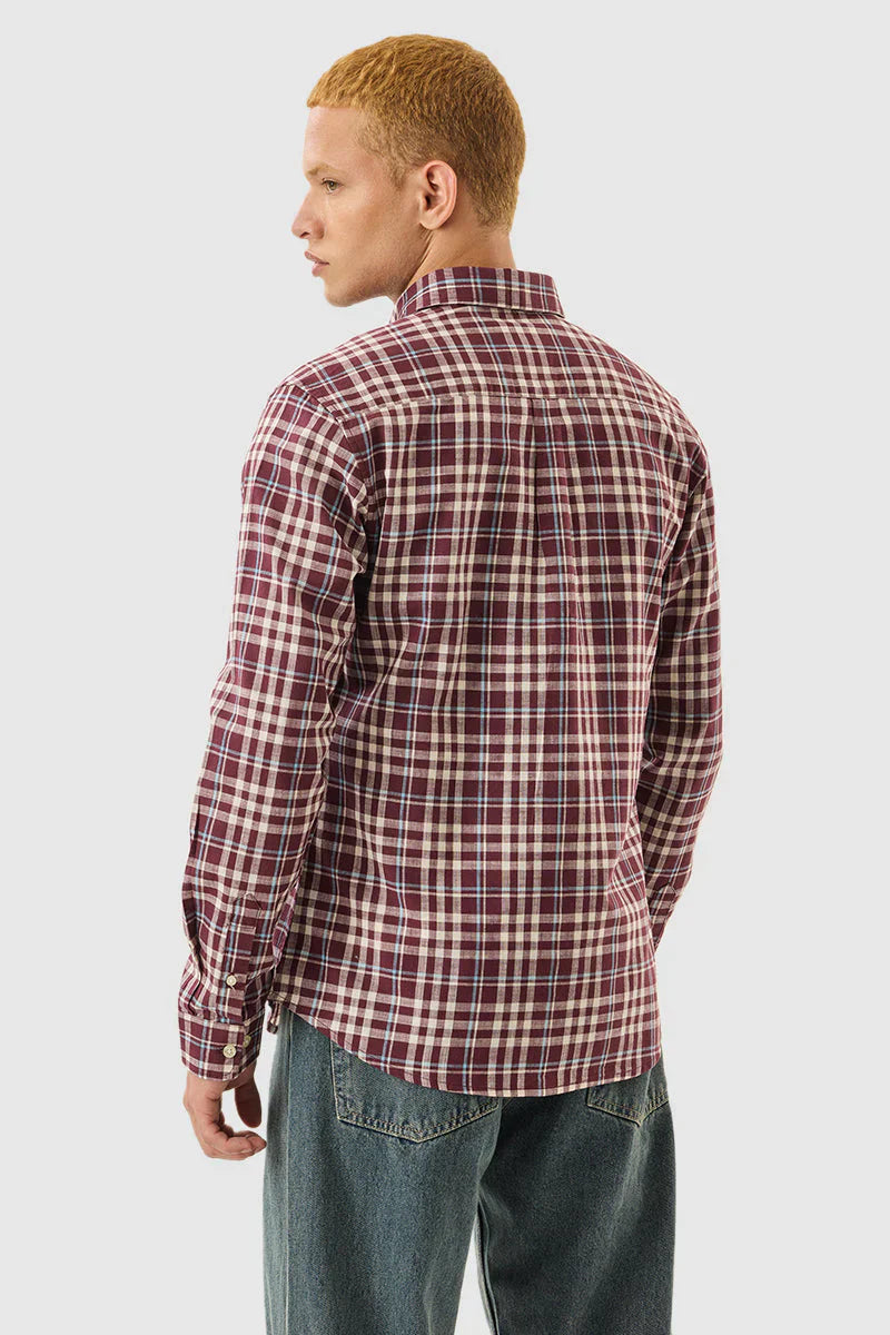 Burgundy Checks Regular Fit Shirt