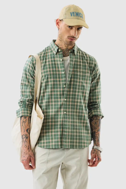 Green Checks Regular Fit Shirt