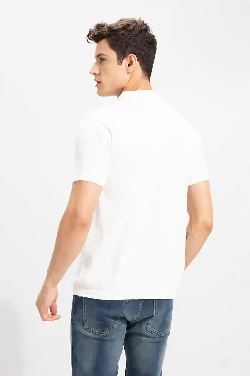 Mesh Knit White Polo T-Shirt