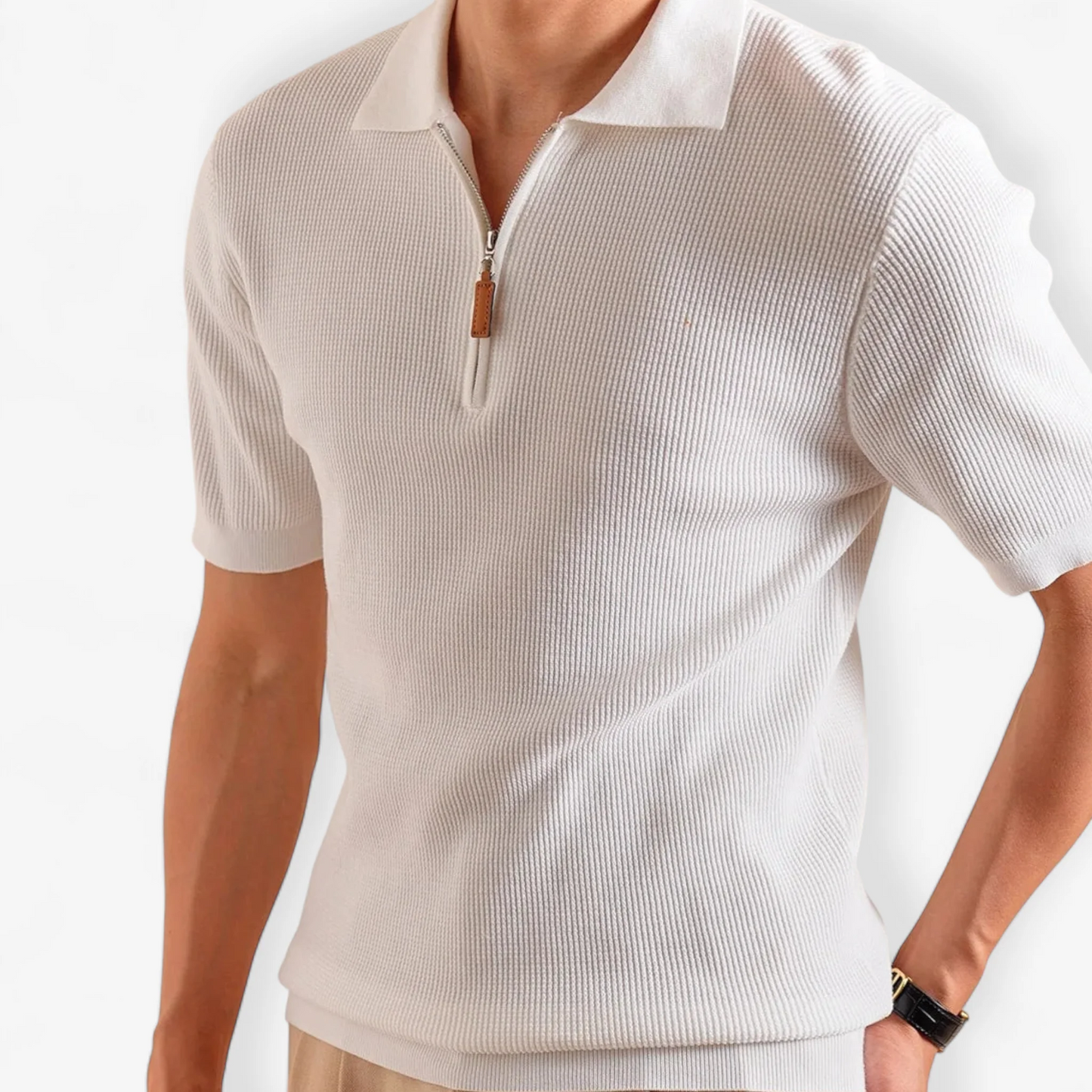 Lyocell Blend Knitted Zipper Polo T-Shirt for Men – Soft, Stylish & Versatile