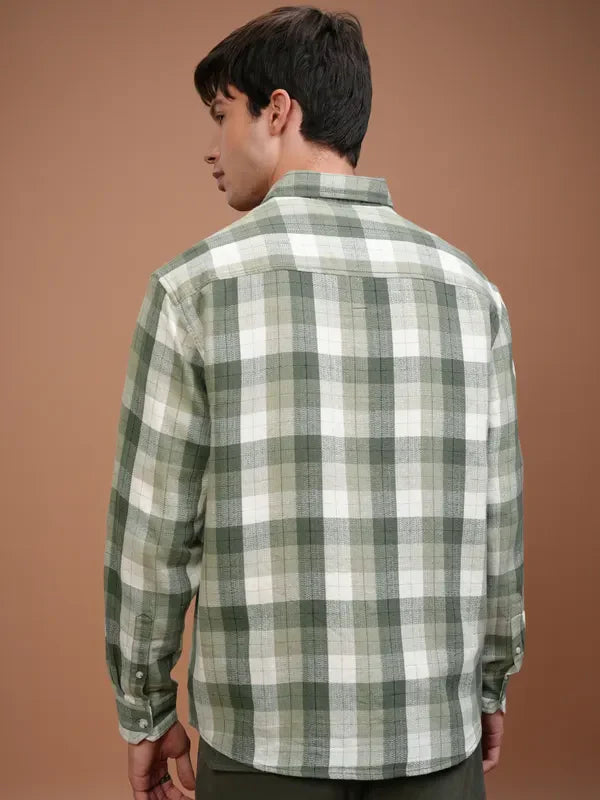 Highlander Men Off White Checked Oversized Fit Casual Shirt