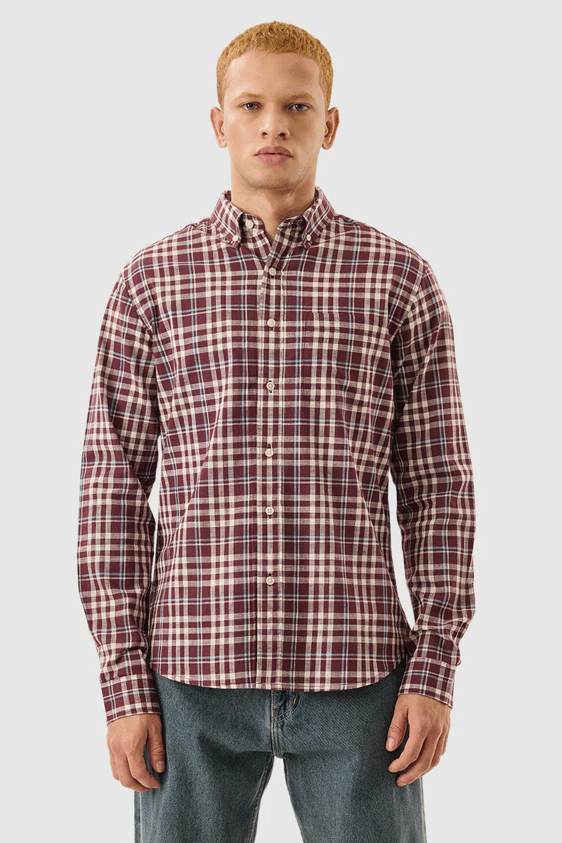 Burgundy Checks Regular Fit Shirt
