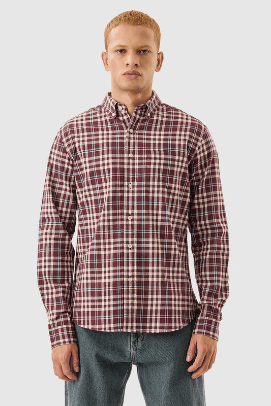 Burgundy Checks Regular Fit Shirt