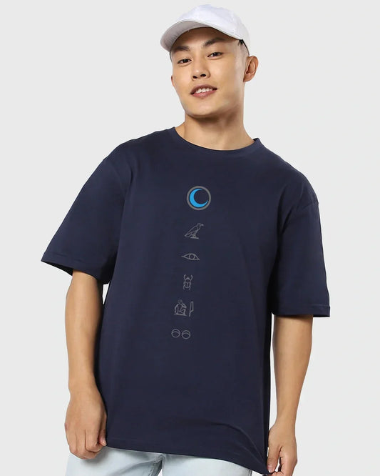 Men's Blue Marvel Moon Knight Graphic Printed Oversized T-shirt