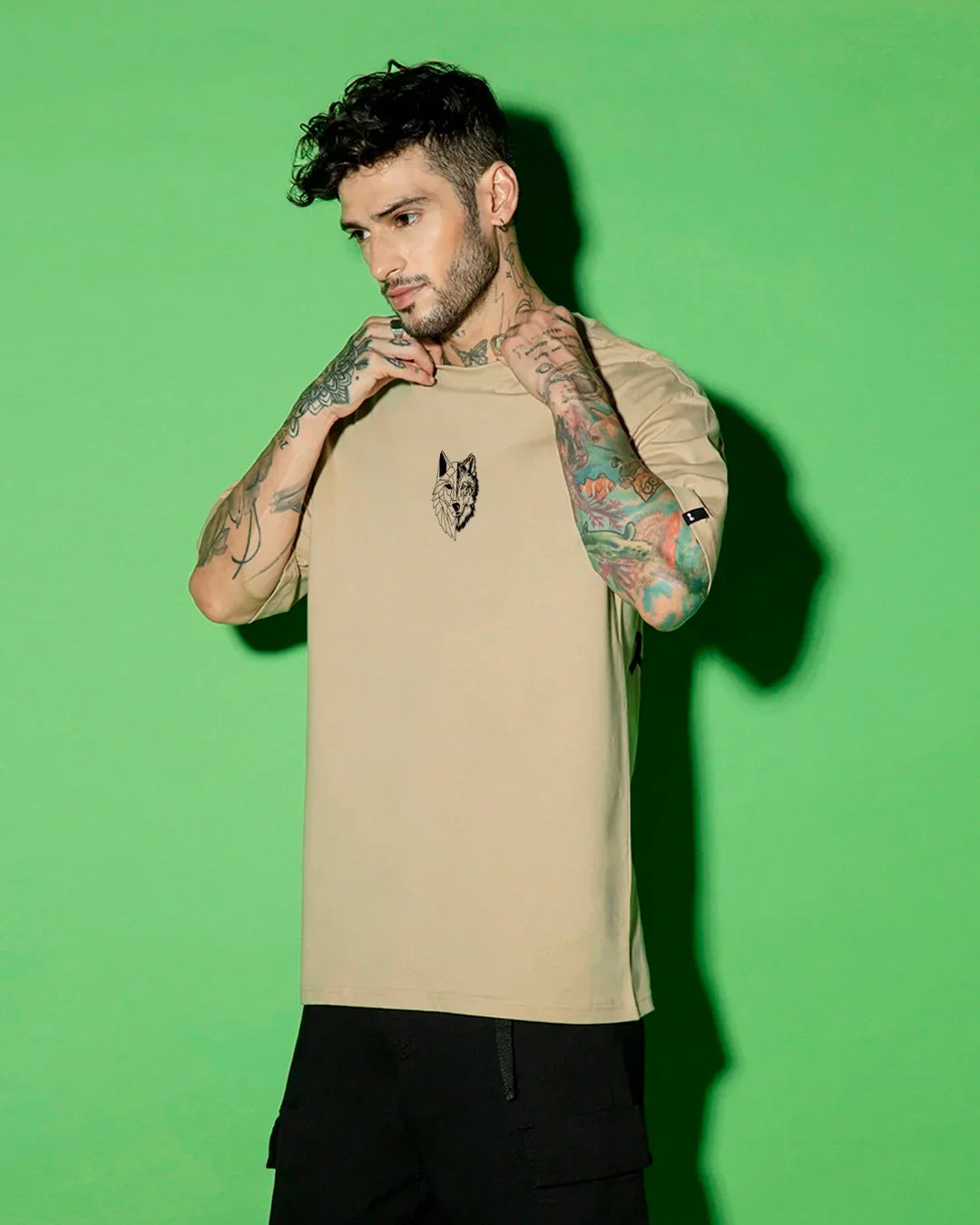 Men's Brown Beast Within Graphic Printed Oversized T-shirt
