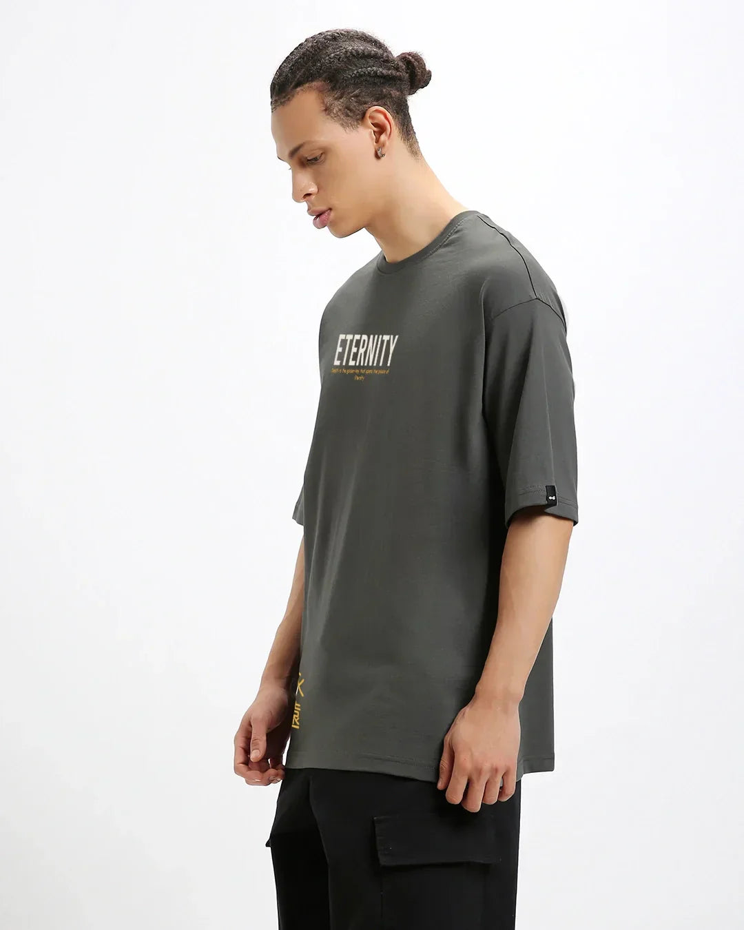Men's Grey Eternity Graphic Printed Oversized T-shirt